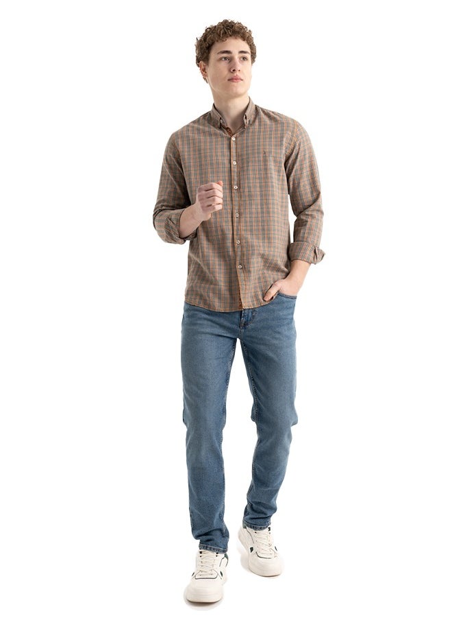 clever - Shirt Men's, Stylish, Oxford Cotton ,Dark Beige, Multicolor - Image 1