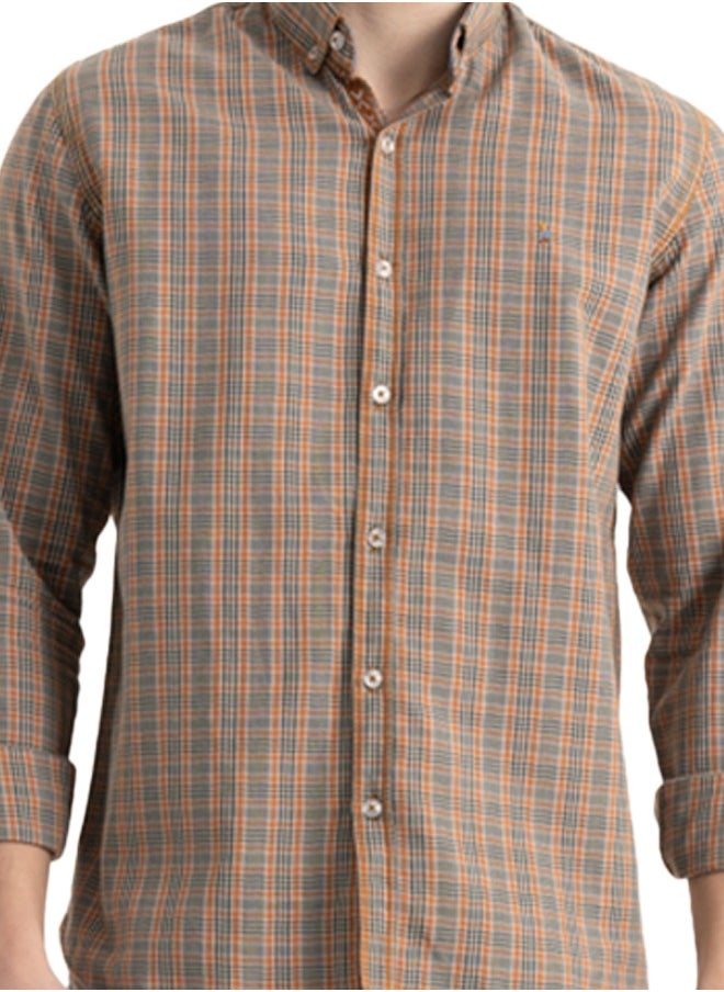 clever - Shirt Men's, Stylish, Oxford Cotton ,Dark Beige, Multicolor - Image 1