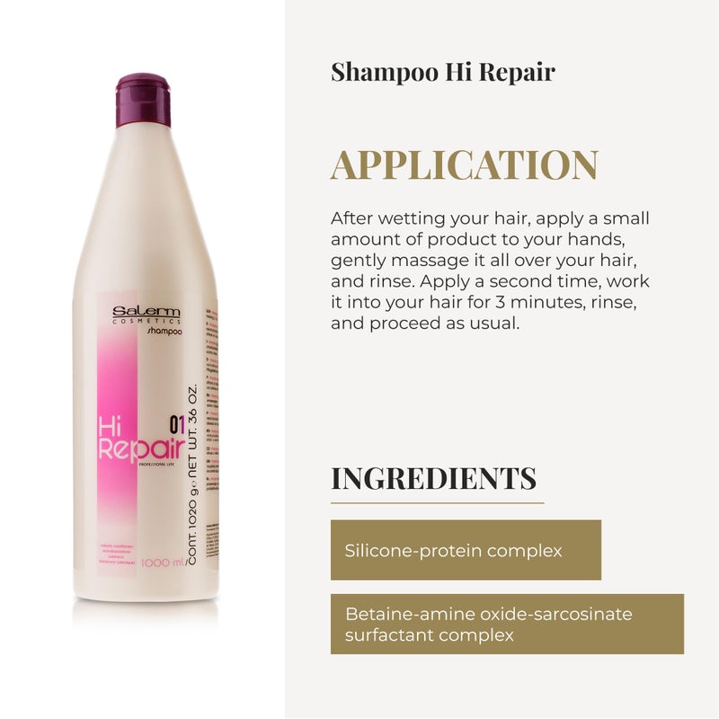 SALERM - Repairing Shampoo - Hi Repair Shampoo - 1000 ml - Deep Hydration for Damaged Hair - Repairs and Rejuvenates - Shinier and Softer Hair - Immediate Effect - Image 4