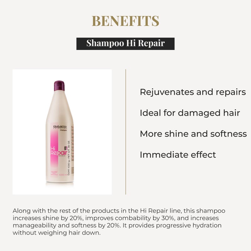 SALERM - Repairing Shampoo - Hi Repair Shampoo - 1000 ml - Deep Hydration for Damaged Hair - Repairs and Rejuvenates - Shinier and Softer Hair - Immediate Effect - Image 3