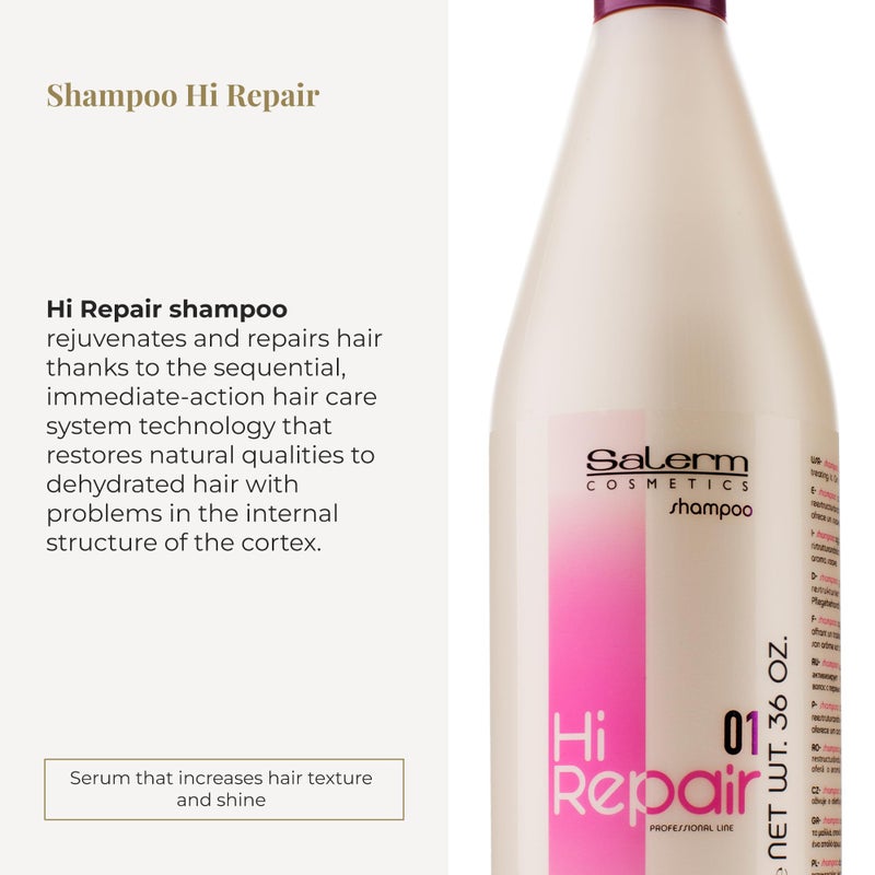SALERM - Repairing Shampoo - Hi Repair Shampoo - 1000 ml - Deep Hydration for Damaged Hair - Repairs and Rejuvenates - Shinier and Softer Hair - Immediate Effect - Image 2