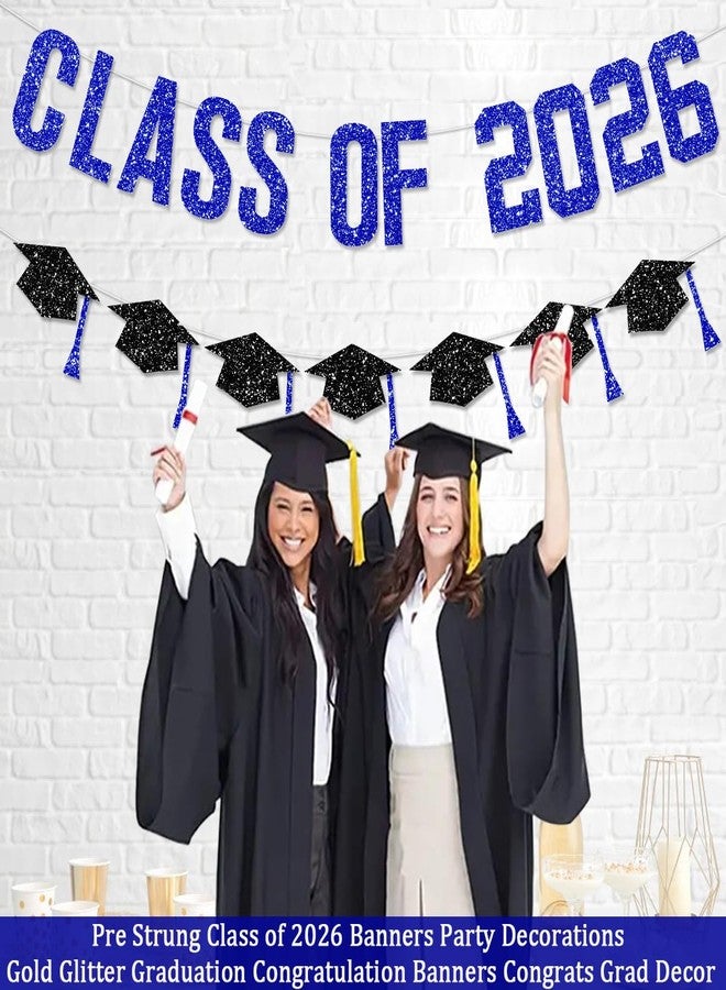 FHGG زينة تخرج FHGG جاهزة للتعليق لدفعة 2026 لافتة لامعة زرقاء لافتات الكلية حفلة تهنئة للخريجين مع زخرفة بقلادة عالية تفضيلات بدون DIY للزينة المدرسية والمنزلية وزينة السيارة - Image 2