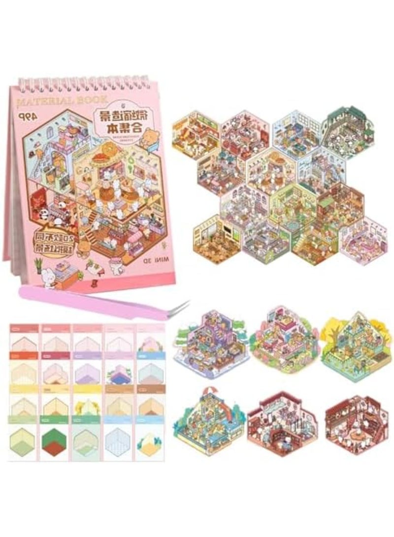 SYOSI 20 Sets 3D Sticker Scene Book - DIY Therapy Sticker Set for Adults & Kids with 29 Reusable Stickers, 20 Backdrops & Tweezers - Creative Stress Relief Activity for Home, Office - Image 1