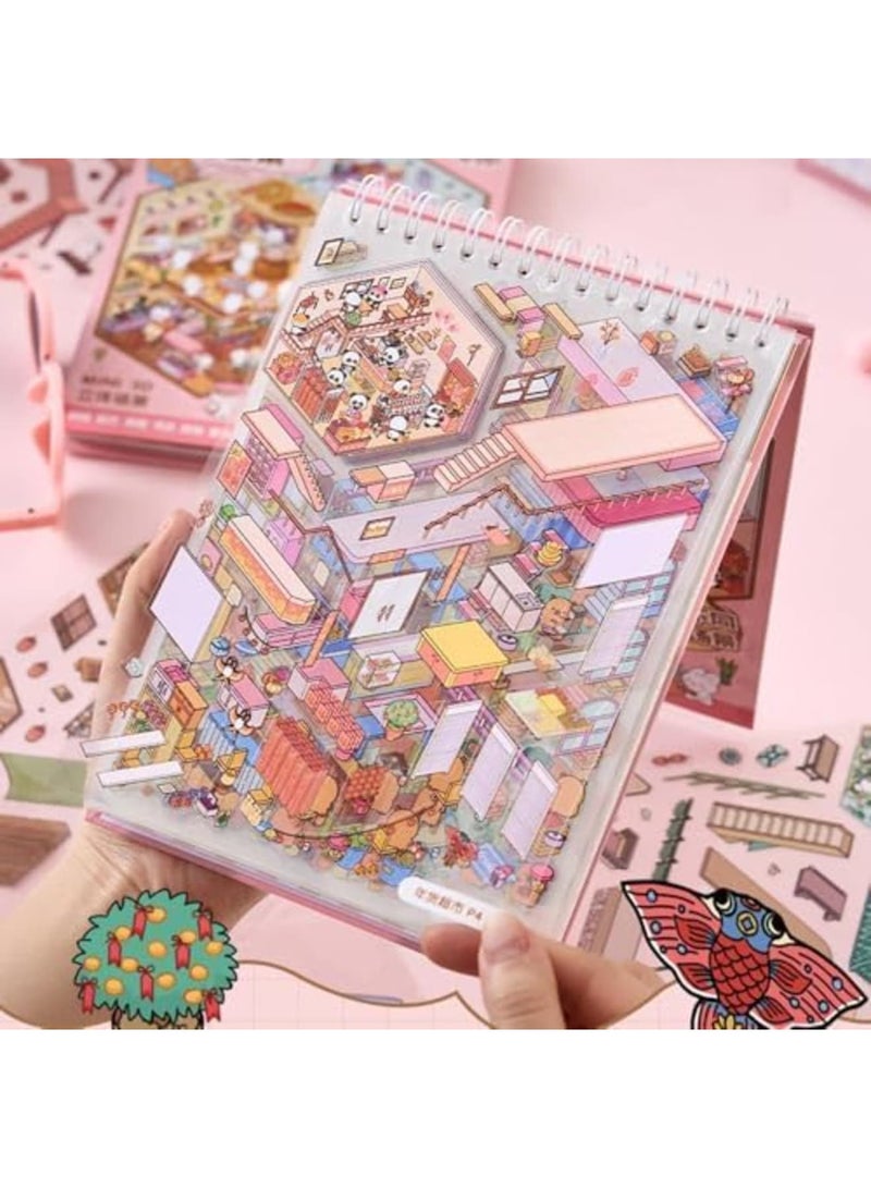 SYOSI 20 Sets 3D Sticker Scene Book - DIY Therapy Sticker Set for Adults & Kids with 29 Reusable Stickers, 20 Backdrops & Tweezers - Creative Stress Relief Activity for Home, Office - Image 3