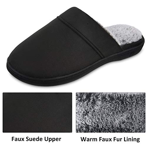 DL Men's Memory Foam Slippers with Fuzzy Plush Lining, Slip on House Slippers with Indoor Outdoor Anti-Skid Rubber Sole, Black, 11-12 - Image 2