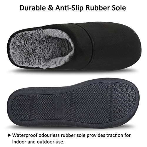 DL Men's Memory Foam Slippers with Fuzzy Plush Lining, Slip on House Slippers with Indoor Outdoor Anti-Skid Rubber Sole, Black, 11-12 - Image 4