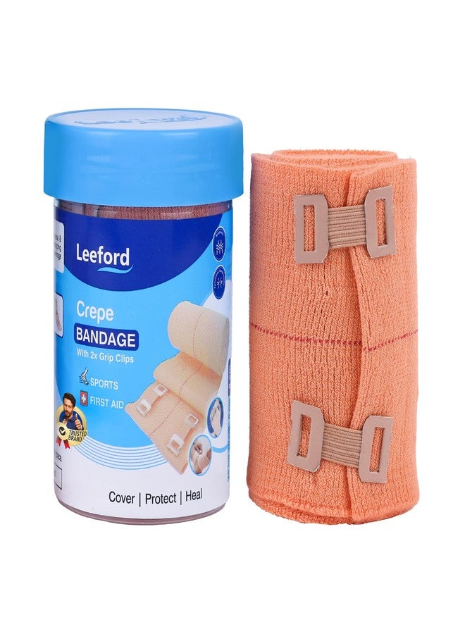 Leeford Crepe Bandage for Pain Relief | Elastic Compression Wrap with 2 Grip Clips for Heavy Duty Support for Knee, Elbow, Thigh & Sport Injuries | Breathable, Washable & Reusable First Aid (8CMX4M) - Image 1