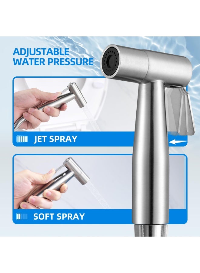 Handheld Bidet Sprayer For Toilet Adjustable Water Pressure Control With Bidet Hose For Feminine Wash Stainless Steel Brushed Nickel Cloth Diaper Bidet Toilet Sprayer For Baby Wash  - Image 3