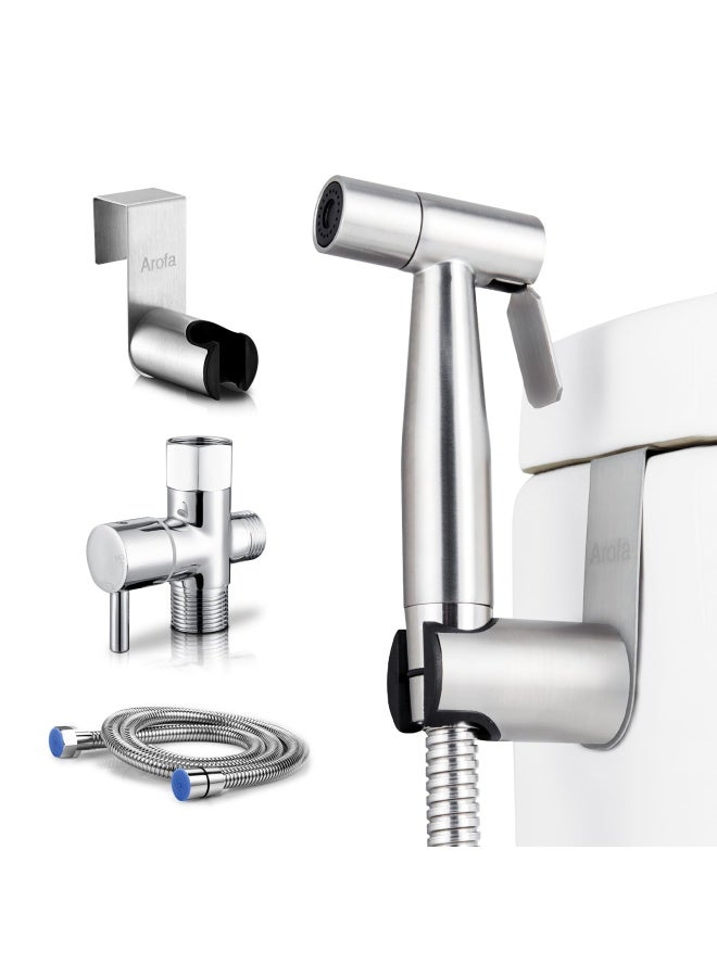 Handheld Bidet Sprayer For Toilet Adjustable Water Pressure Control With Bidet Hose For Feminine Wash Stainless Steel Brushed Nickel Cloth Diaper Bidet Toilet Sprayer For Baby Wash  - Image 1