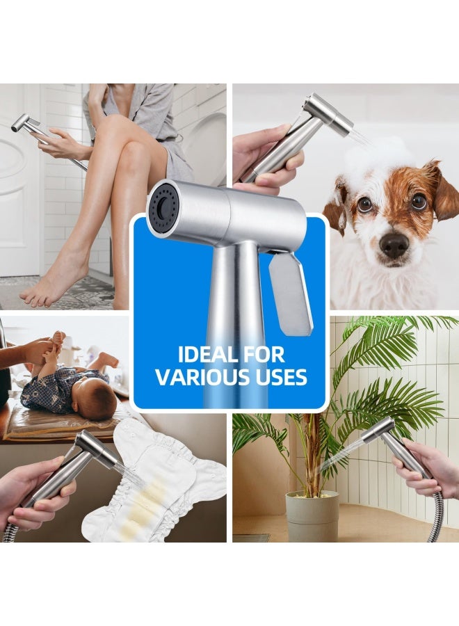 Handheld Bidet Sprayer For Toilet Adjustable Water Pressure Control With Bidet Hose For Feminine Wash Stainless Steel Brushed Nickel Cloth Diaper Bidet Toilet Sprayer For Baby Wash  - Image 2