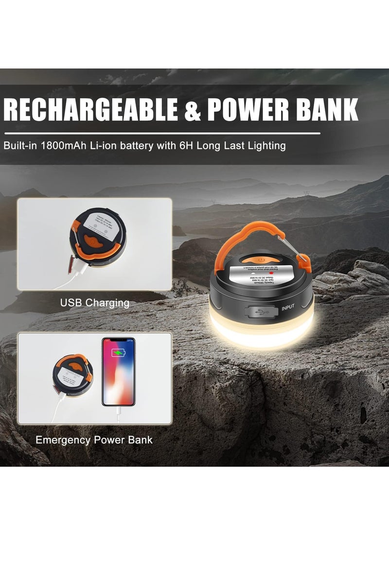 كيو لايت مصباح تخييم LED قابل لإعادة الشحن ومحمول، 300 لومن، 3 أوضاع إضاءة، بنك طاقة 1800 مللي أمبير/ساعة، مع قاعدة مغناطيسية، مصباح تخييم كهربائي للتخييم/المشي لمسافات طويلة/صيد الأسماك/الأعاصير/الطوارئ - Image 5