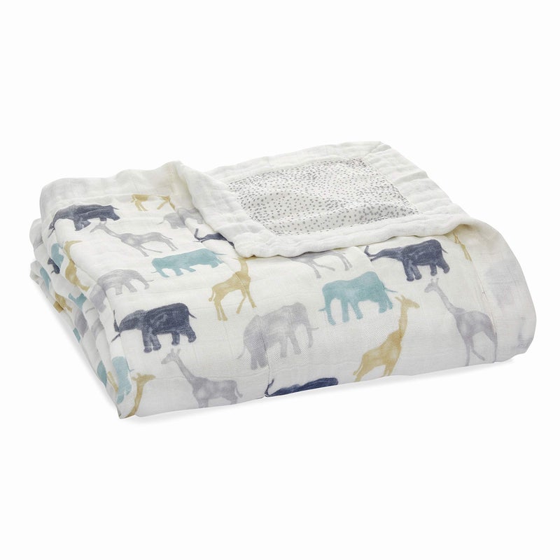 aden + anais Silky Soft Dream Blanket, 100% Viscose Bamboo Muslin Baby Blankets for Girls & Boys, Nursery Crib Blanket, Shower & Registry Gift, Expedition Elephants and Giraffes - Image 1