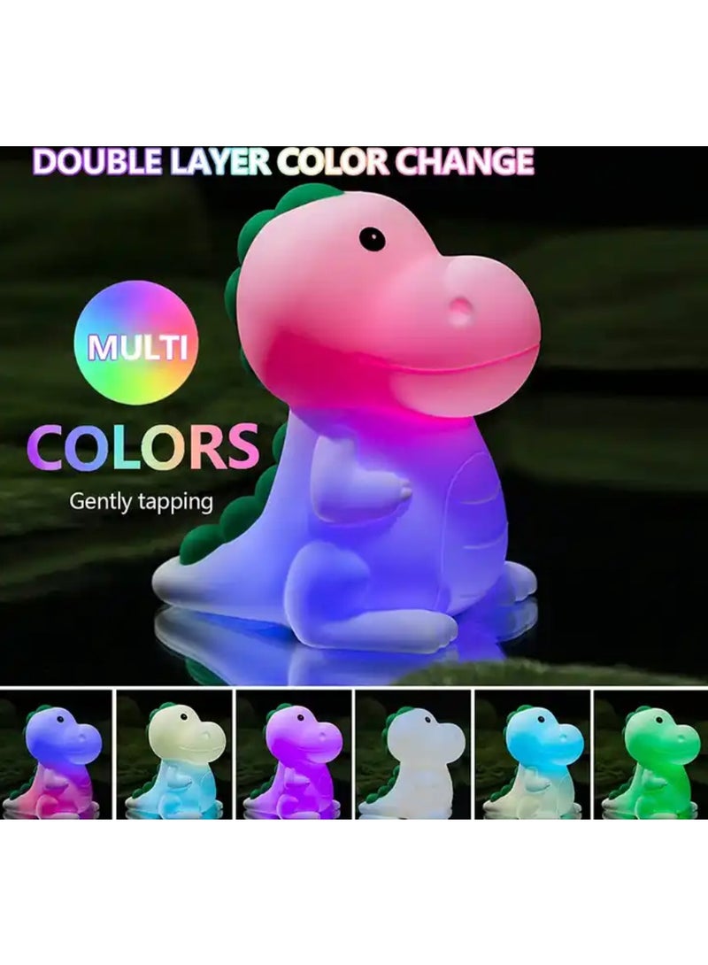 Dinosaur night light 7 Colour Changing Portable USB Chargeable Battery Night Lights for Bedroom Silicone made, works by tapping Cute dinosaur table lamp - Image 2