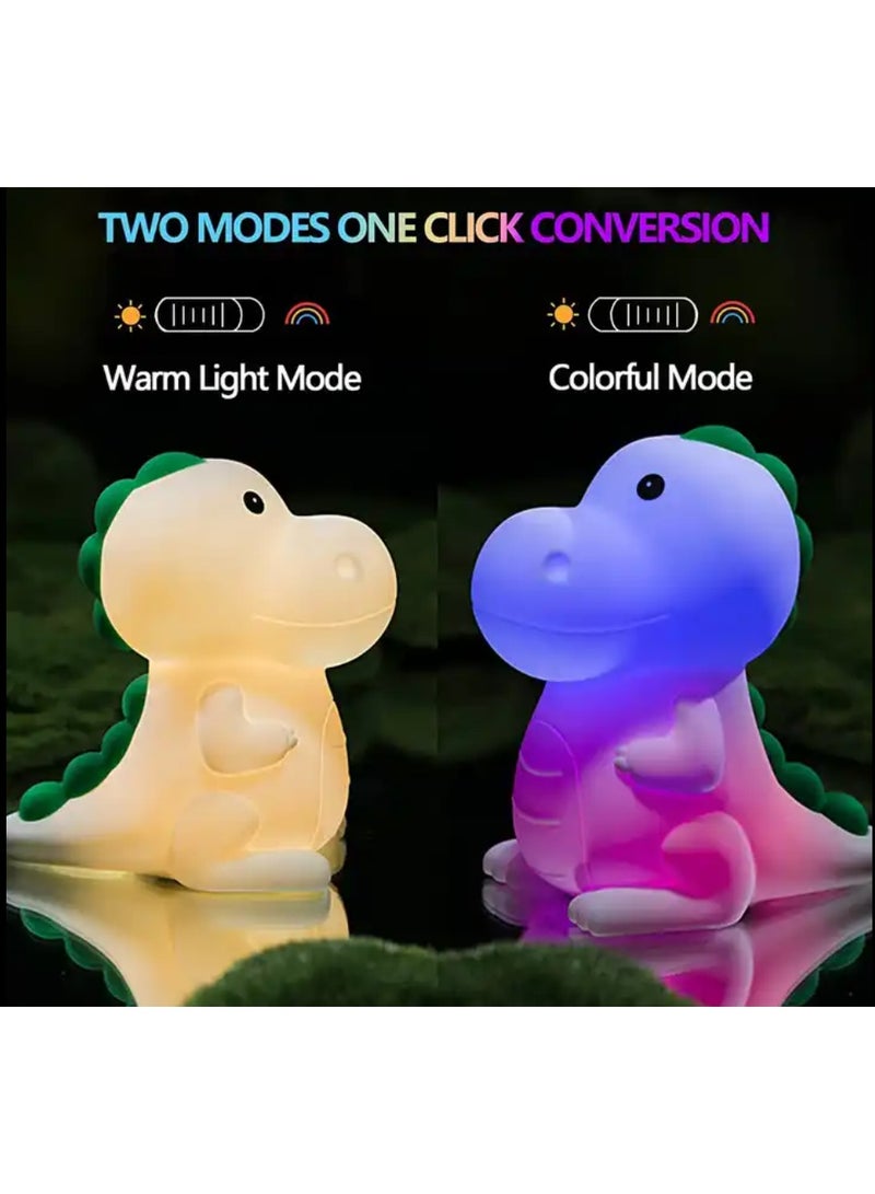 Dinosaur night light 7 Colour Changing Portable USB Chargeable Battery Night Lights for Bedroom Silicone made, works by tapping Cute dinosaur table lamp - Image 3