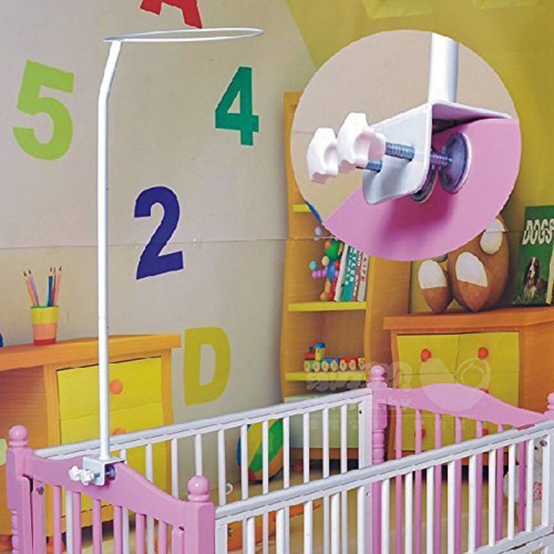 CdyBox Crib Canopy Holder Universal Metal Adjustable Clip-On Stand Bracket for Crib Cot Bed Mosquito Net(White, Stand only) - Image 1