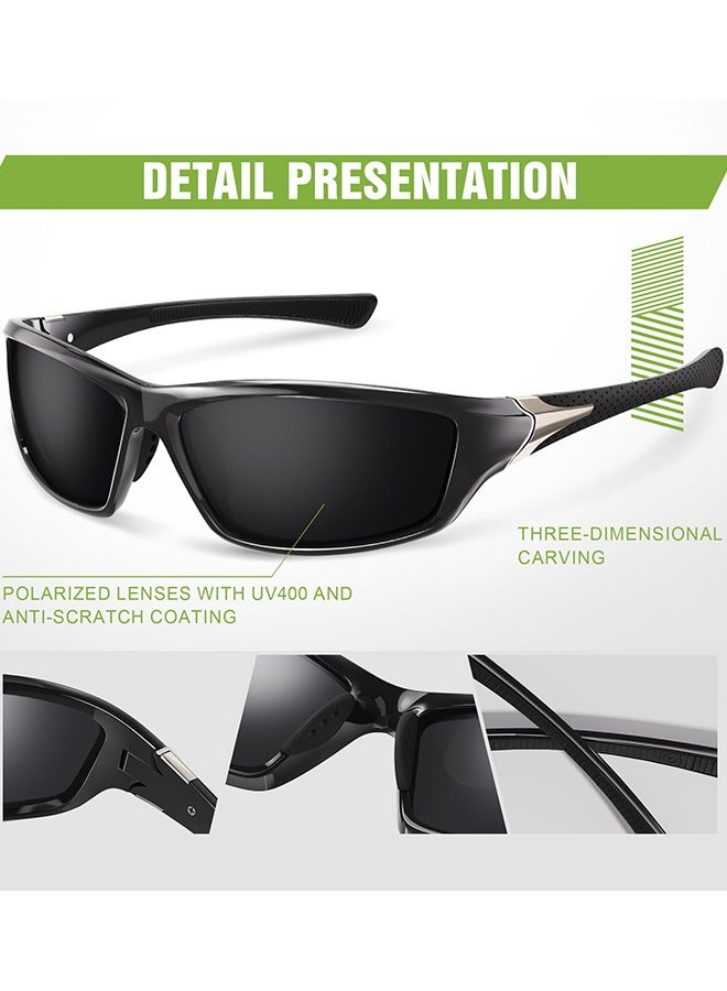 Sports Sunglasses Polarized For Mens Womens Driving Fishing Running Wrap Around Sun Glasses Unbreakable Frame Goggles with Glasses rope Strap UV Protection 3 Pack - Image 4