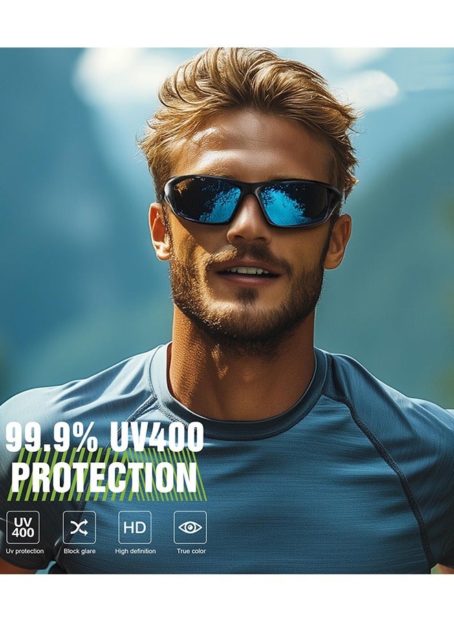 Sports Sunglasses Polarized For Mens Womens Driving Fishing Running Wrap Around Sun Glasses Unbreakable Frame Goggles with Glasses rope Strap UV Protection 3 Pack - Image 3