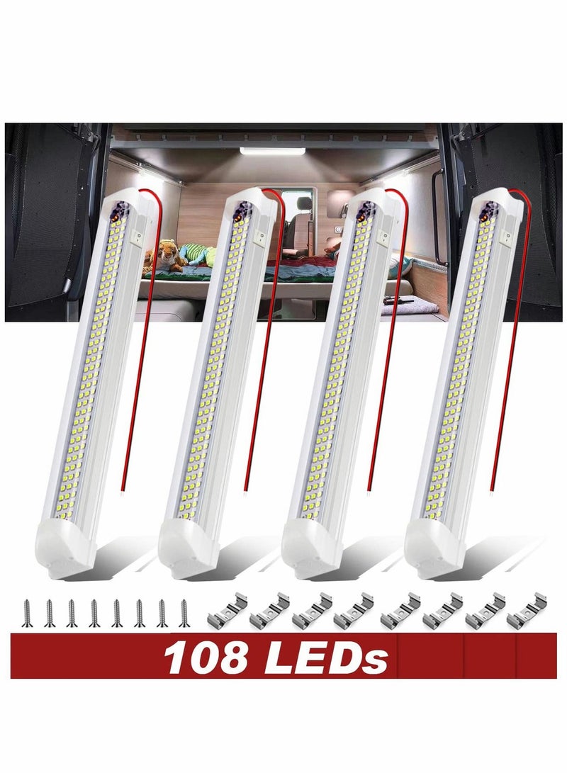 Y&D LED Interior Light Bar, 108 LED, 1100LM 8W DC 12V Strip Lights with ON/Off Switch, for Enclosed Cargo Trailer, Car RV Van Truck Lorry Camper Boat Caravan Motorhome, 4 Pcs 