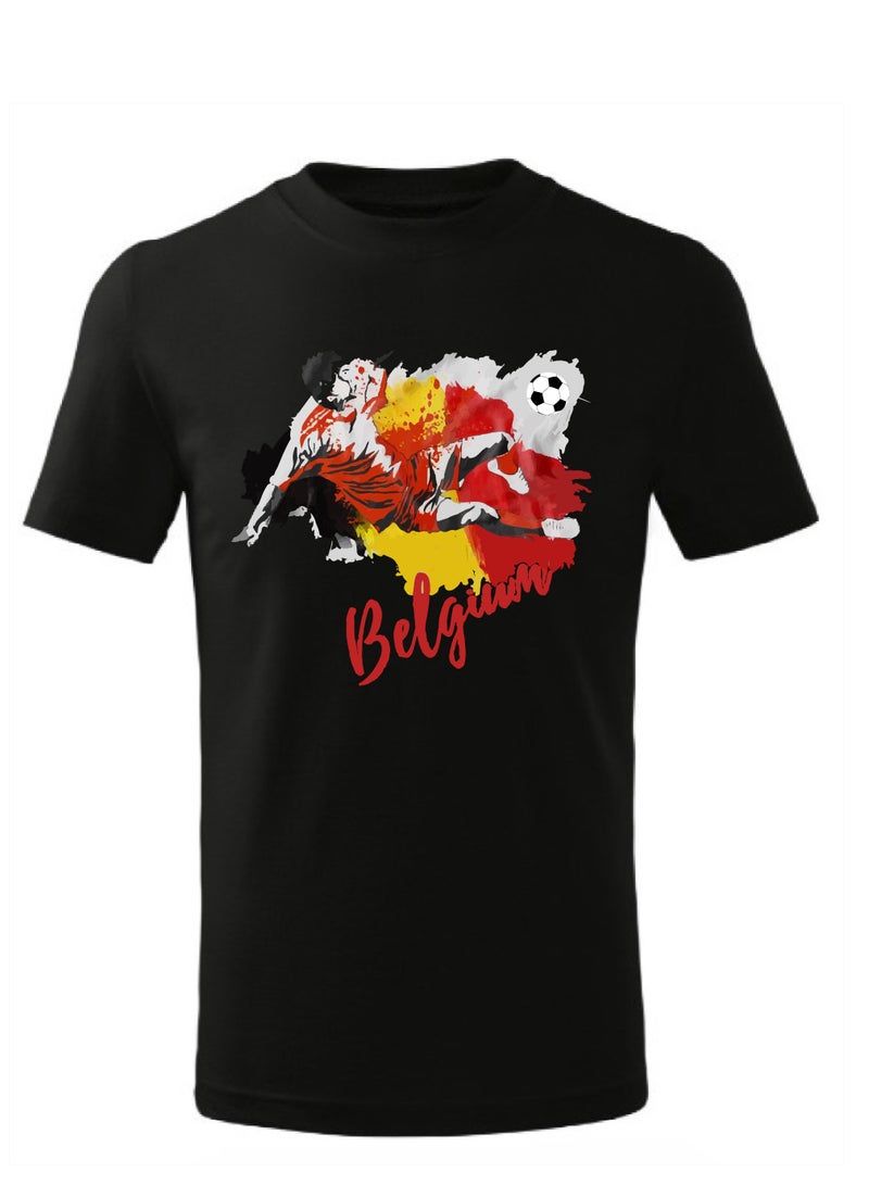 Belgium Football Team World Fans printed T shirts Supporting The Team Football Team Jersey T shirts For Men | Women | Kids to win the cup (Black)  - Image 1