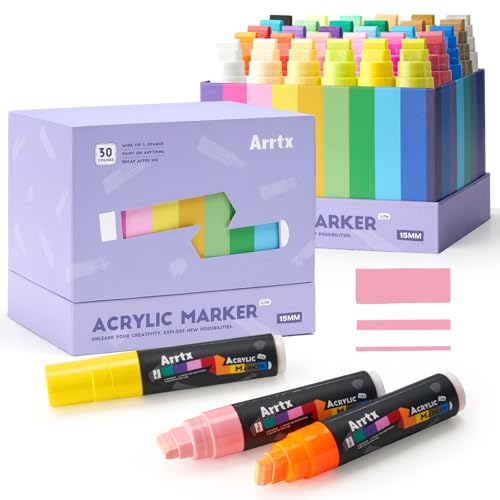Arrtx 30 Color Acrylic Jumbo Markers 15mm Jumbo Felt Tip Acrylic Paint Pens for Rock Painting Stone Glass Easter Egg Wood and Fabric PaintingAcrylic Markers DIY Crafts Making Art Supplies - Image 1