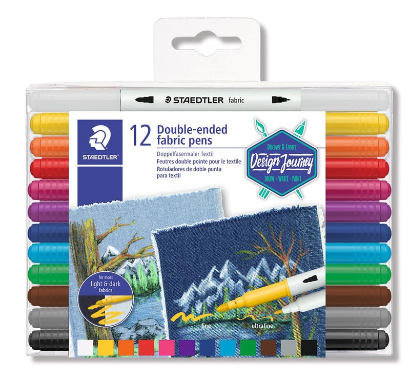 STAEDTLER Markers قماش مزدوج الطرف من ستيدلر لتزيين القمصان والوسائد والأحذية والمزيد 12 لون متنوع 3190 TB12 - Image 1