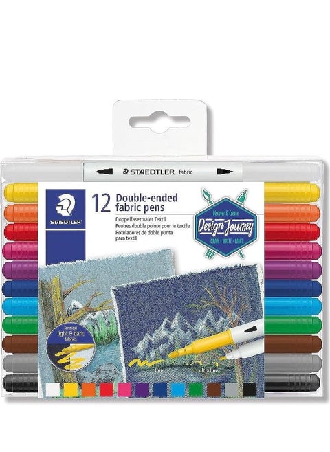 Staedtler double ended fabric markers decorate t-shirts, pillows shoes and more 12 assorted colors 3190 TB12