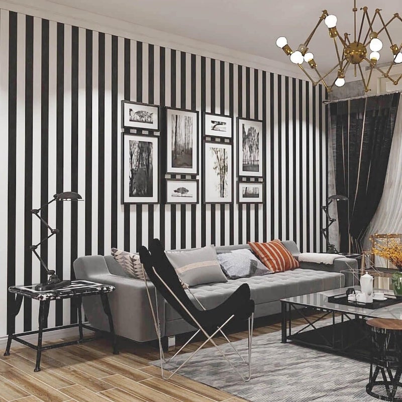 Qianglive 17.3â€x120â€ Black and White Striped Wallpaper Peel and Stick Wallpaper Self-Adhesive Removable Waterproof Wall Paper for Walls Modern Vinyl Film - Image 1