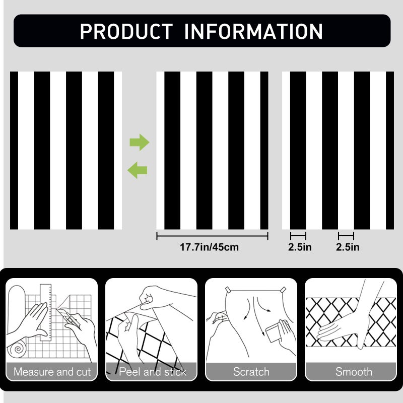 Qianglive 17.3â€x120â€ Black and White Striped Wallpaper Peel and Stick Wallpaper Self-Adhesive Removable Waterproof Wall Paper for Walls Modern Vinyl Film - Image 3