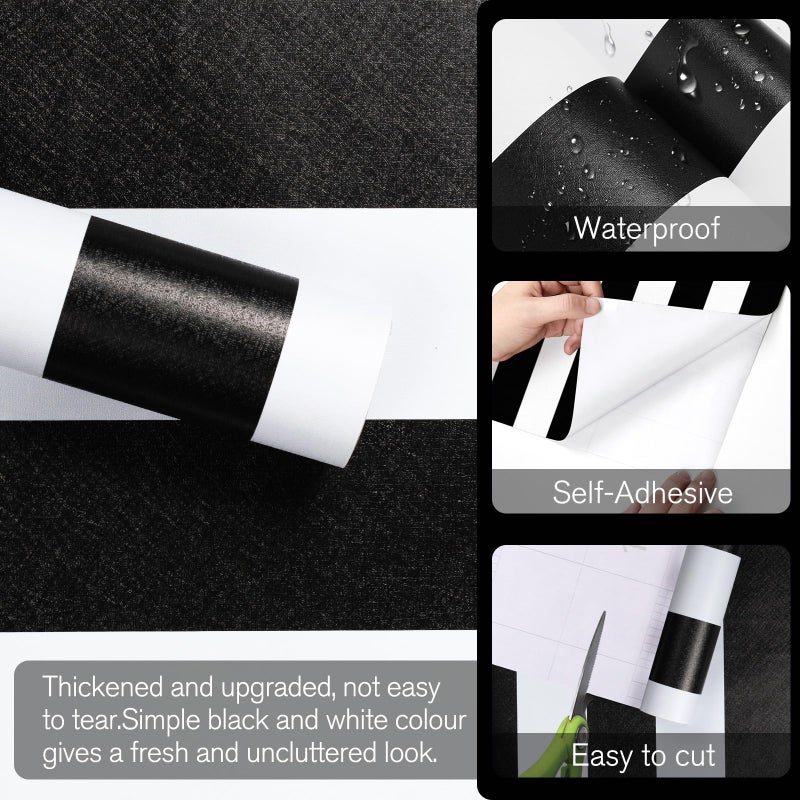 Qianglive 17.3â€x120â€ Black and White Striped Wallpaper Peel and Stick Wallpaper Self-Adhesive Removable Waterproof Wall Paper for Walls Modern Vinyl Film - Image 2