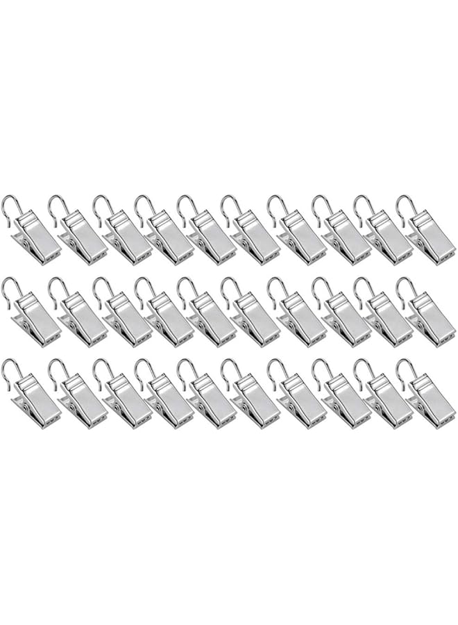 The Bros LED Night Light 30 Pcs Curtain Clips Hook Heavy-Duty Curtain Clips Metal Photo Clips Socks Underwear Clamps (Silver)  - Image 1