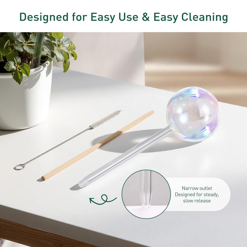 Soilagua Extra-Thick Clear Glass Plant Watering Globes, Rainbow Gradient Self Watering Globes, Automatic Plant Waterer, Self Watering Planter Insert Spikes Devices for Everyday or Vacation Use, 2-Pack - Image 5