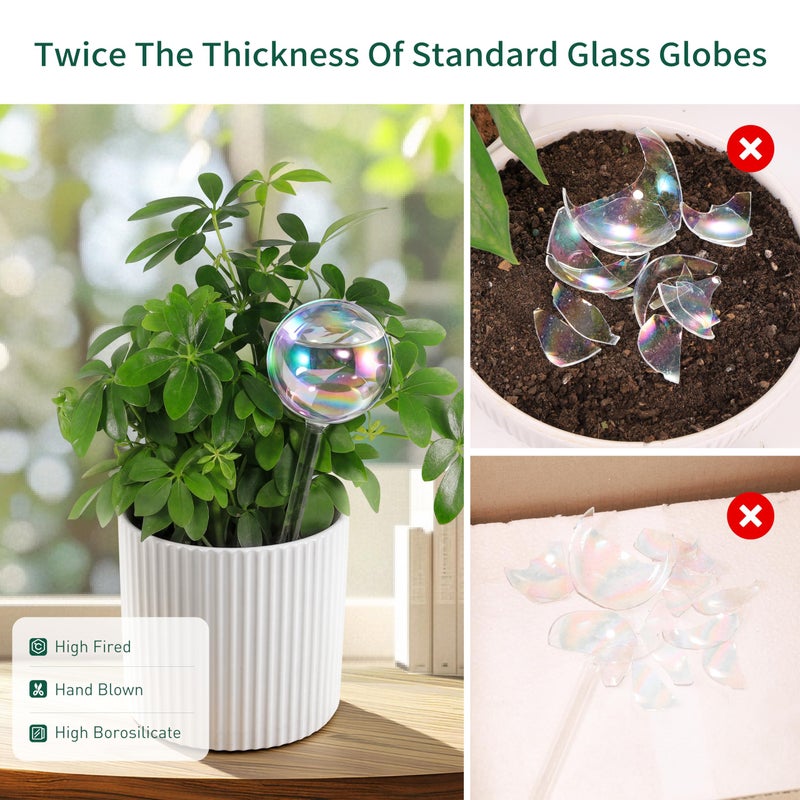 Soilagua Extra-Thick Clear Glass Plant Watering Globes, Rainbow Gradient Self Watering Globes, Automatic Plant Waterer, Self Watering Planter Insert Spikes Devices for Everyday or Vacation Use, 2-Pack - Image 4