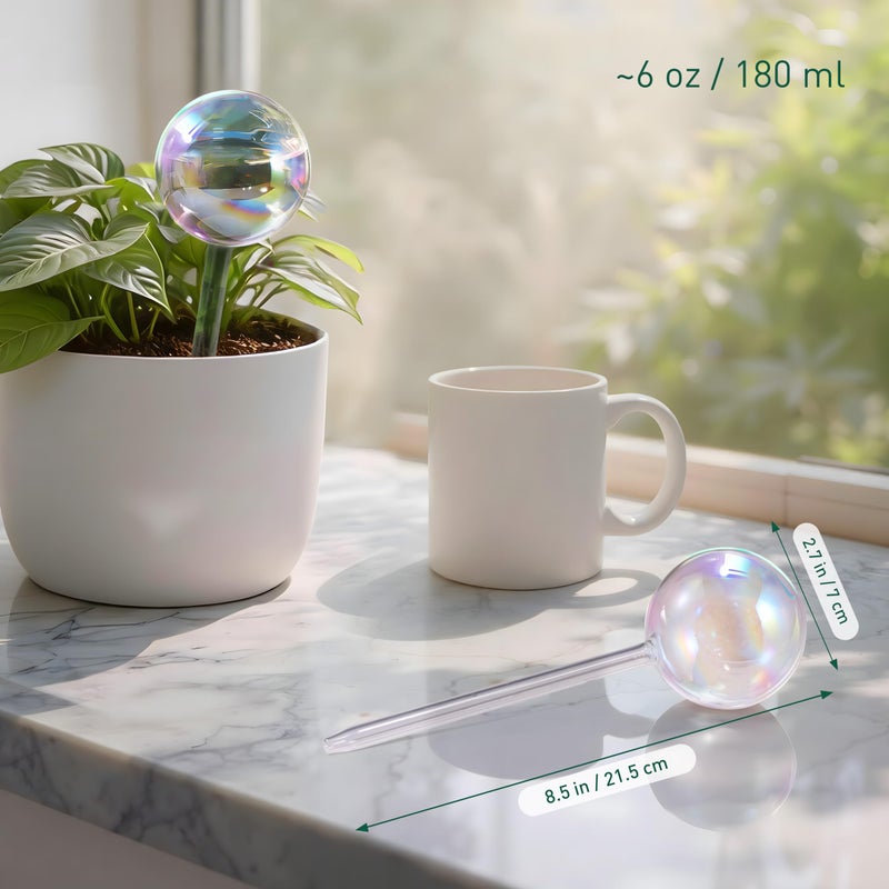 Soilagua Extra-Thick Clear Glass Plant Watering Globes, Rainbow Gradient Self Watering Globes, Automatic Plant Waterer, Self Watering Planter Insert Spikes Devices for Everyday or Vacation Use, 2-Pack - Image 3