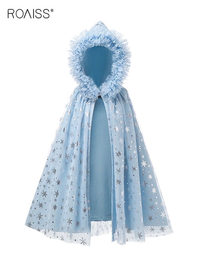 رويس عباءة بناتية بنقوش رقاقات الثلج، عباءة فاخرة بغطاء للرأس، زي تنكري للأميرات للبنات، مثالية للارتداء اليومي، الحفلات ذات الطابع الخاص، التنكر أو اللعب الخيالي - Image 3