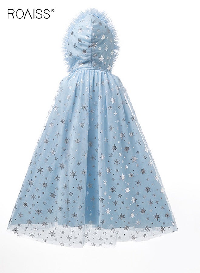 رويس عباءة بناتية بنقوش رقاقات الثلج، عباءة فاخرة بغطاء للرأس، زي تنكري للأميرات للبنات، مثالية للارتداء اليومي، الحفلات ذات الطابع الخاص، التنكر أو اللعب الخيالي - Image 4