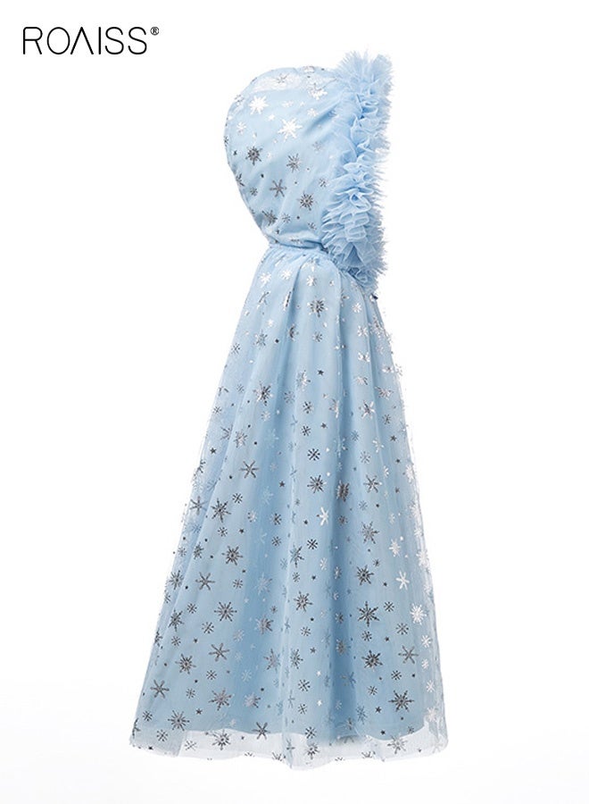 رويس عباءة بناتية بنقوش رقاقات الثلج، عباءة فاخرة بغطاء للرأس، زي تنكري للأميرات للبنات، مثالية للارتداء اليومي، الحفلات ذات الطابع الخاص، التنكر أو اللعب الخيالي - Image 5