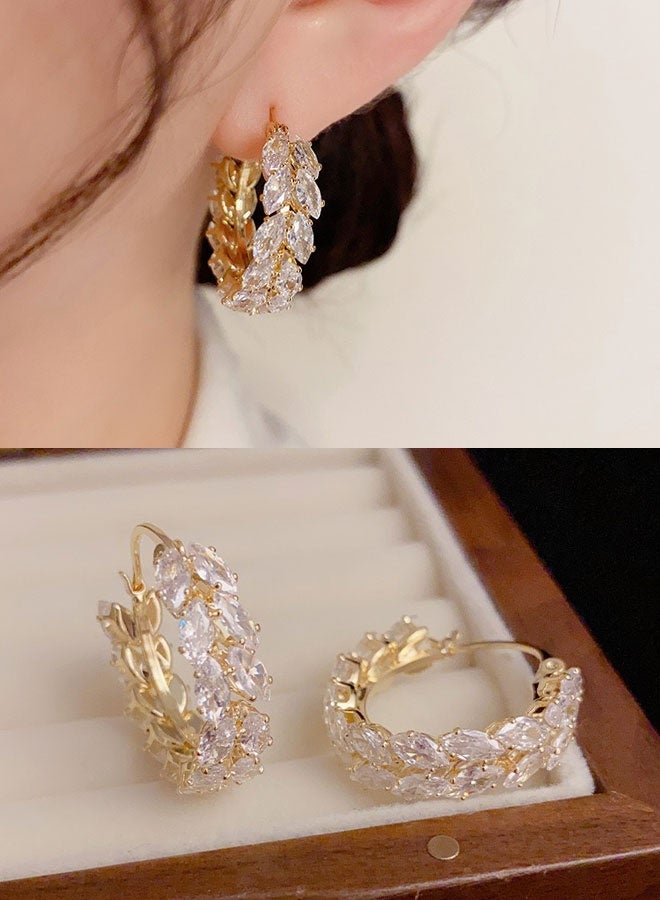 Women's Gold-Plated Hoop Earrings, White Zircon Statement Hoop Earrings for Ladies, Perfect for Daily & Party Wear in Middle East - Image 1