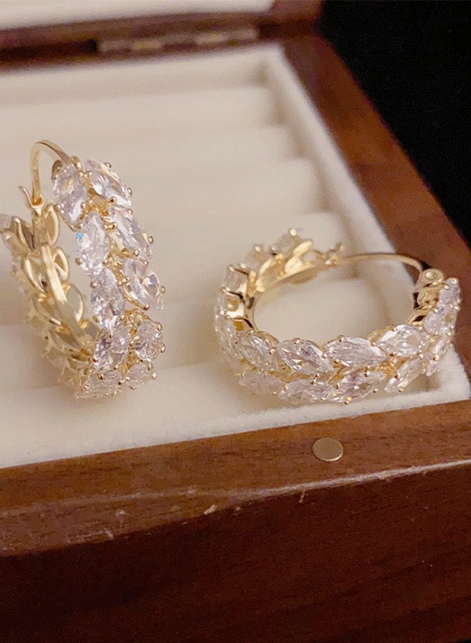 Women's Gold-Plated Hoop Earrings, White Zircon Statement Hoop Earrings for Ladies, Perfect for Daily & Party Wear in Middle East - Image 3