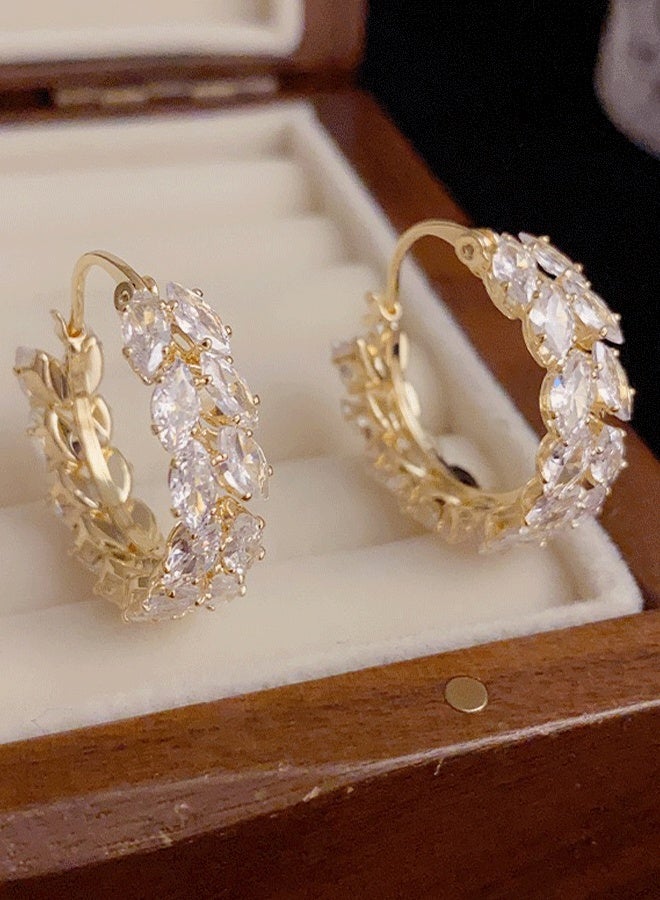 Women's Gold-Plated Hoop Earrings, White Zircon Statement Hoop Earrings for Ladies, Perfect for Daily & Party Wear in Middle East - Image 5