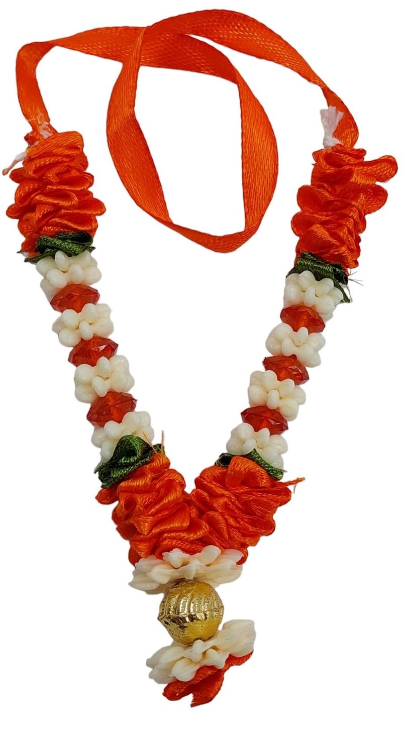 ARTISKRITI Small Orange Ribbon Mala for God Idols and Statues, Pooja Haar for Idols Murti Mala for Car Dashboard Figurine, Set of 6, 9 cm - Image 3