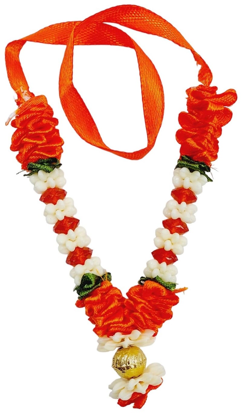 ARTISKRITI Small Orange Ribbon Mala for God Idols and Statues, Pooja Haar for Idols Murti Mala for Car Dashboard Figurine, Set of 6, 9 cm - Image 4