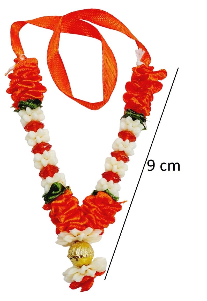 ARTISKRITI Small Orange Ribbon Mala for God Idols and Statues, Pooja Haar for Idols Murti Mala for Car Dashboard Figurine, Set of 6, 9 cm - Image 2