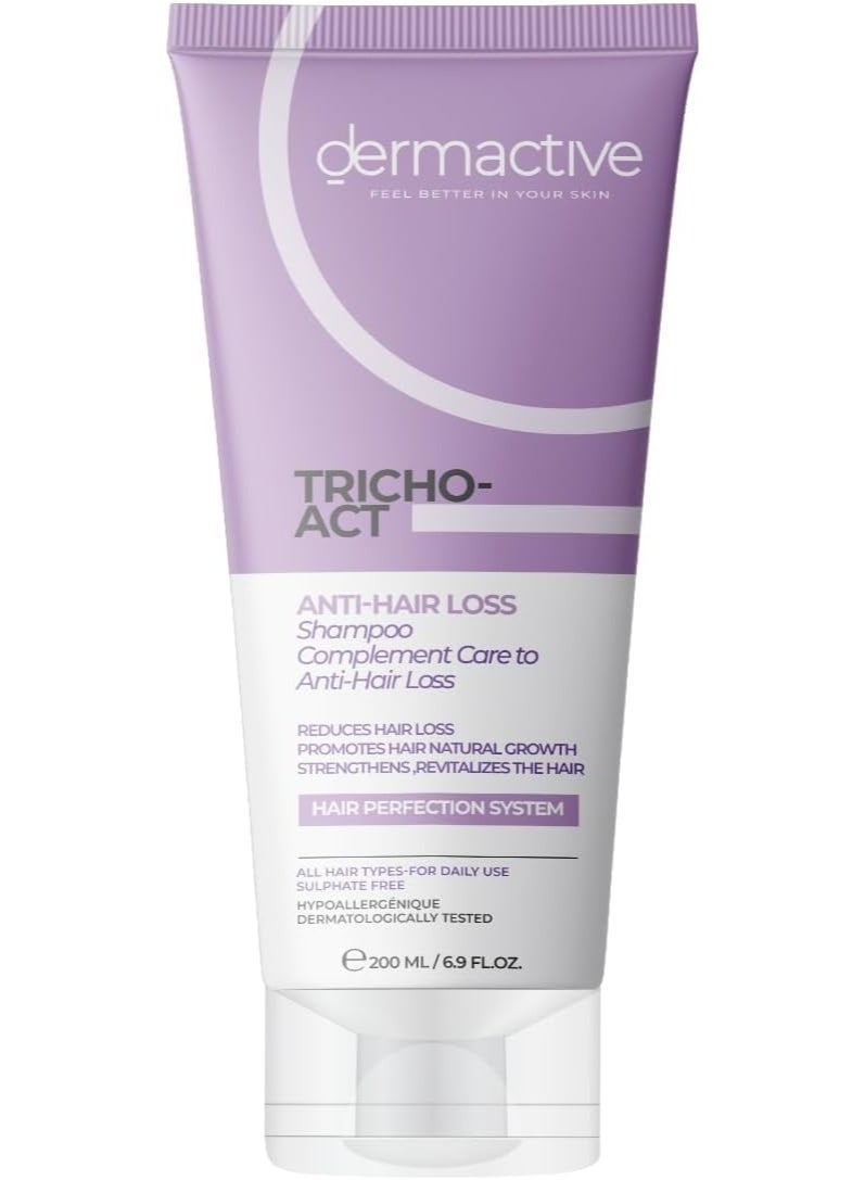 DERMACTIVE Tricho-Act Anti Hair Loss Shampoo – 200 ml Advanced Anti-Hair Loss Formula, Strengthens & Nourishes, Stimulates Scalp All Hair Types, Gentle & Effective, Daily Use, Hair Perfection System