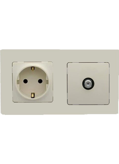 Salbei Beige (Cream) Set of 2 Grounded Socket and F Connector Satellite Socket Set