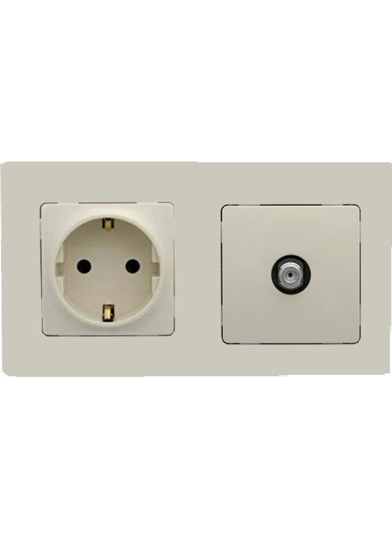 Legrand - Salbei Beige (Cream) Set of 2 Grounded Socket and F Connector Satellite Socket Set - Image 1