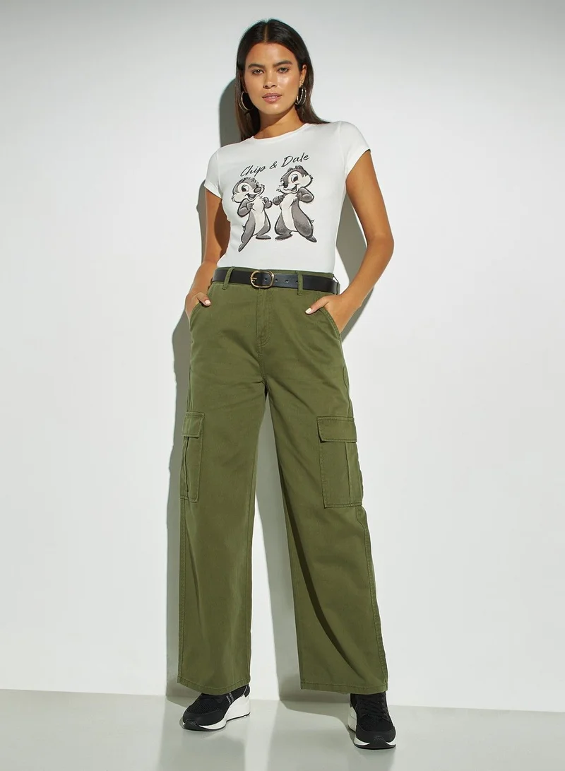 SP Characters Chip N Dale Print T-shirt with Round Neck and Cap Sleeves