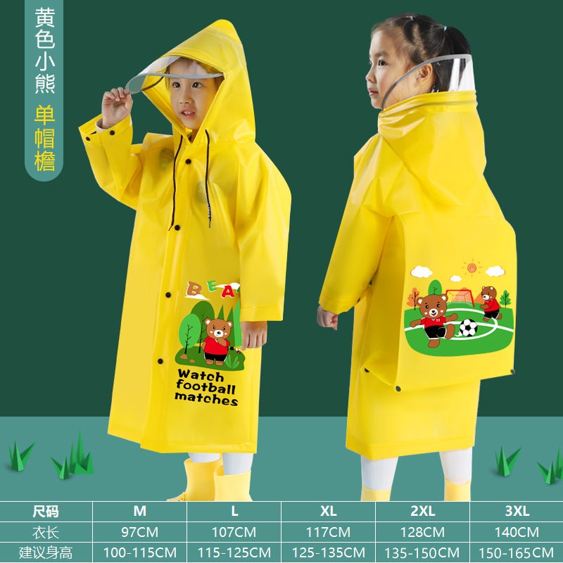 Generic 2022 New Childrens Raincoat Full Body Waterproof Baby Rain Gear Kindergarten Primary School Long Poncho 212 yellow football bear + single brim