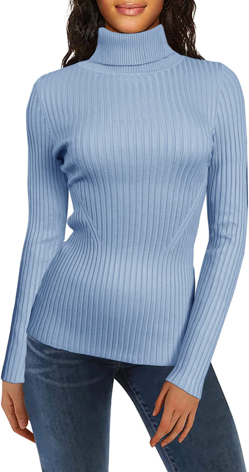 v28 Women Stretchable Korea Turtleneck Knit Long Sleeve Slim Sweater (L, Babyblue) - Image 1