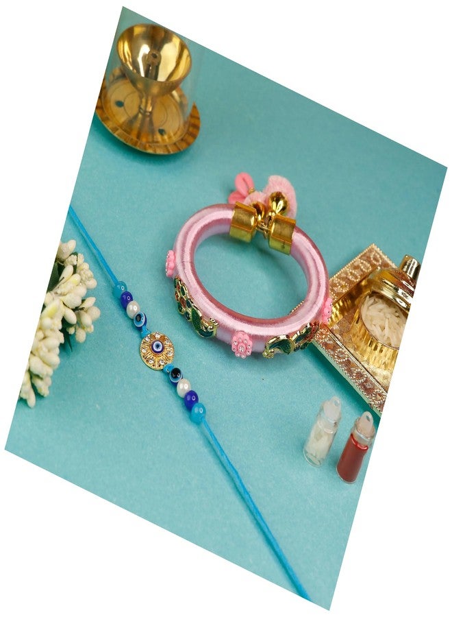 Toris Pack of 2 Rakhi Comes with Tilak set, Greeting card in Elegant Pink Shade – Thoughtful Rakhi Gift with Traditional Charm and Style - Image 1