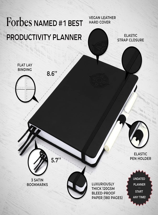 Smart Planner Pro - Undated Daily Planner - Small A5 - Achieve Goals & Increase Productivity - Weekly, Monthly, Work Sections, Organizer Diary with Back Pocket, 3 Satin Bookmarks & Pen Holder - Image 3